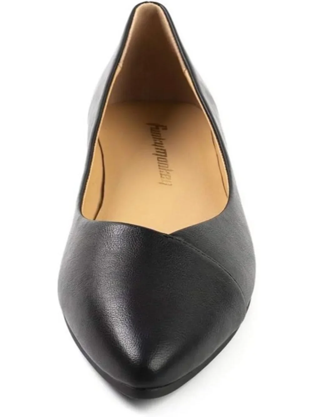 FUNKYMONKEY Women's Black Faux Leather Pointed Toe Slip On Ballet Low Heel Flats